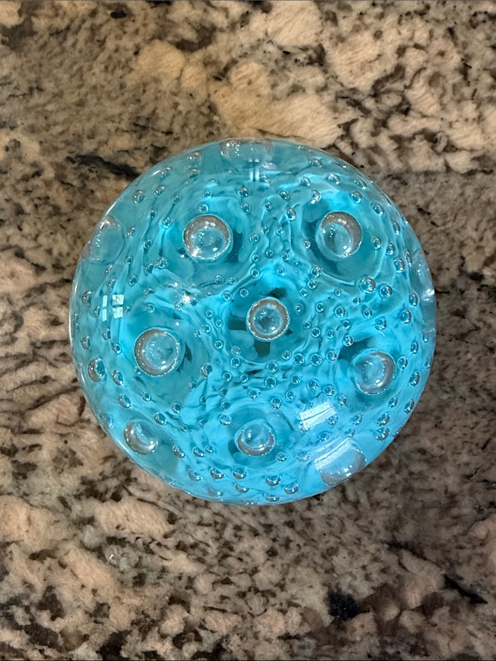 Vintage Blue Glass Bubble Art Paperweight - Decorative Home Accent